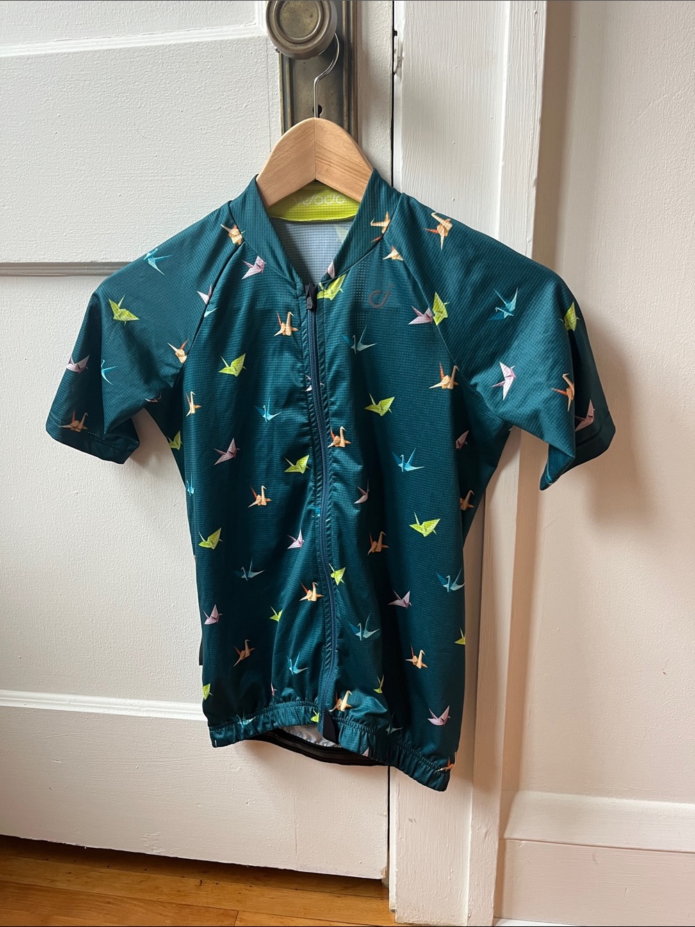 Women’s XS Velocio Teal Short-Sleeve Cycling Jersey with Origami Print